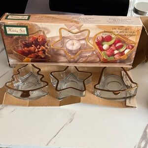 Gold Rimmed Glass Holiday Decor Set new in box